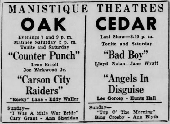 Cedar Theatre - Oct 1949 Ad